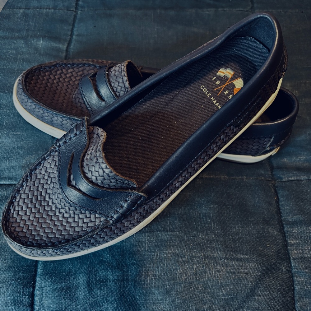 Cole Haan Navy Blue Woven Penny Loafers‎ Deck Shoes Size 5B